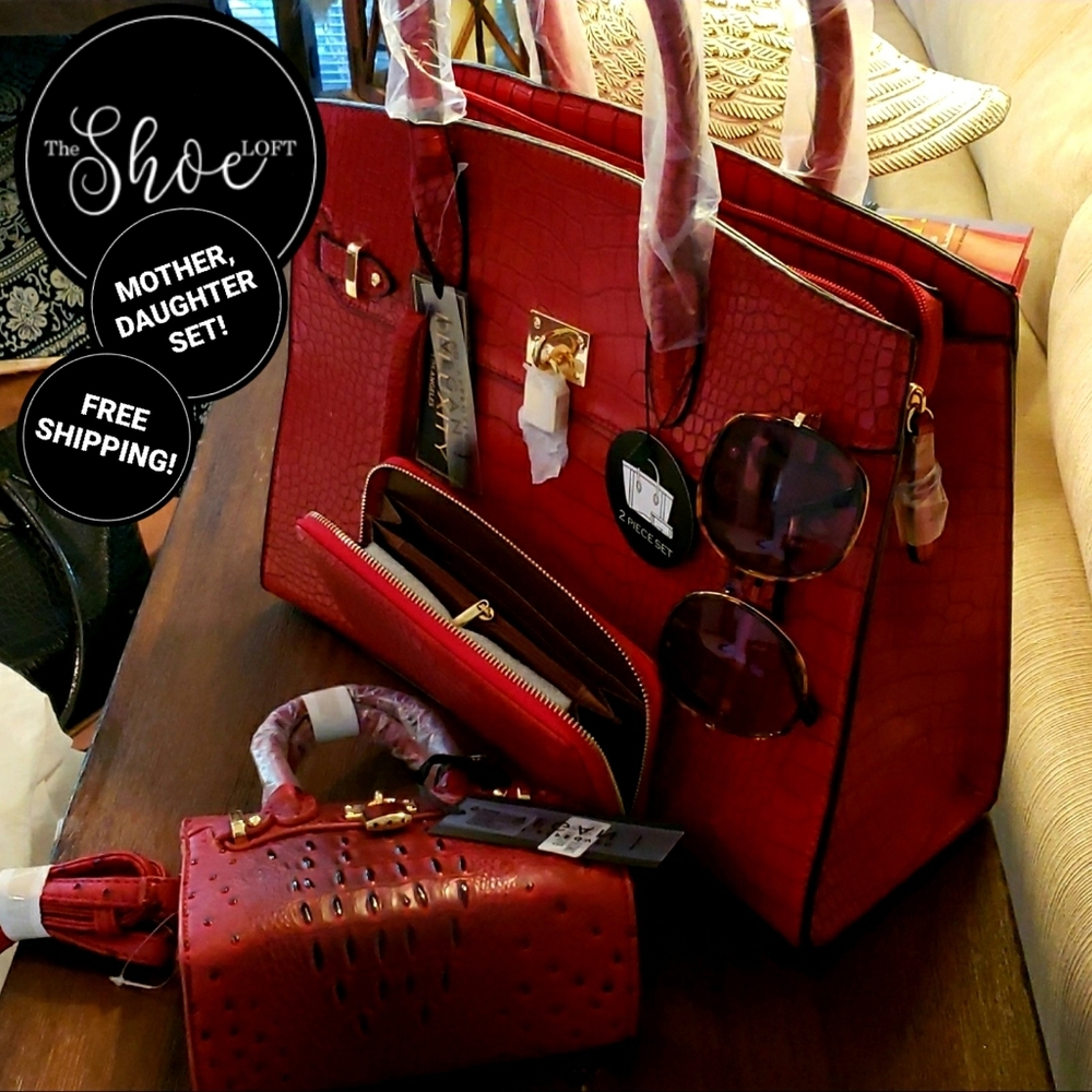 Croc Embossed Lock Satchel Mother Daughter Set
